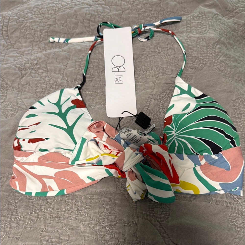 PatBO Leaf Print Bikini Top with Bow NWT